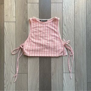 Zara Pink Houndstooth Crop Top with Side Ties